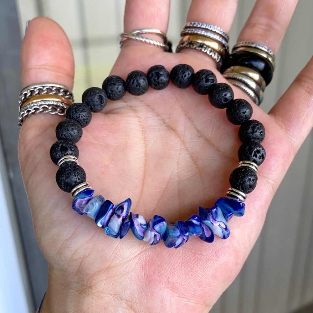 Purple blue coral oil diffuser lava rock bracelet